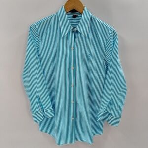 CHAPS Ralph Lauren Turquoise And White Button Down Size Medium Quarter Sleeve